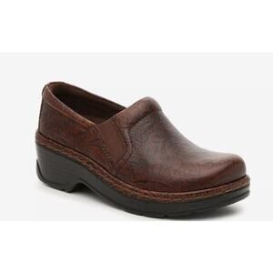Klogs Naples Work Clog Dark Brown Floral Embossed Leather Size 5